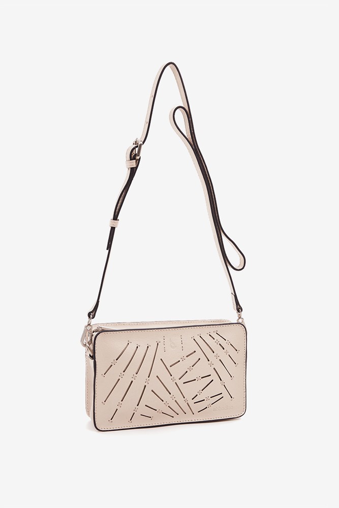 Abbacino Bandolera mini de mujer en piel troquelada beige