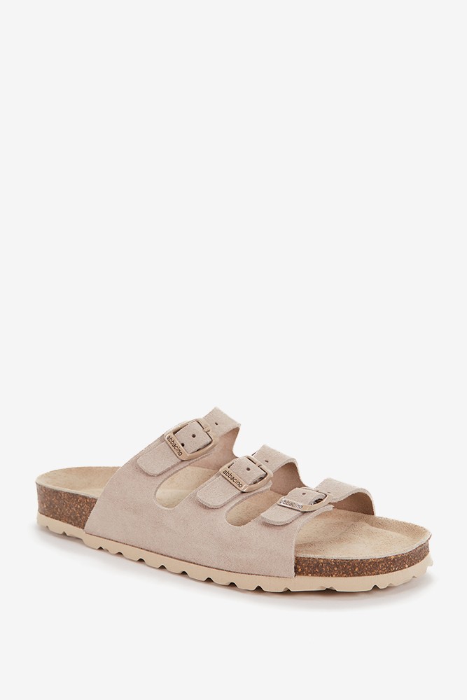 Abbacino Sandalia plana de mujer de piel y triple hebilla en beige Rebajas online