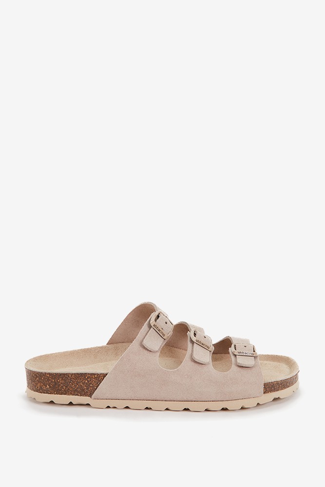 Abbacino Sandalia plana de mujer de piel y triple hebilla en beige Rebajas online