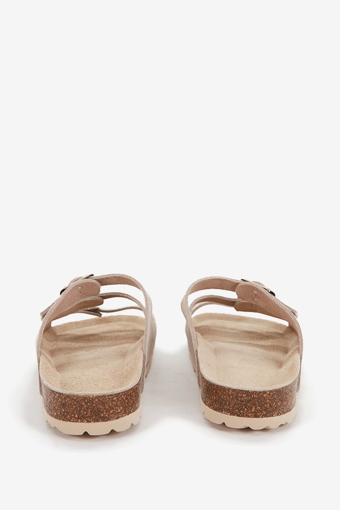 Abbacino Sandalia plana de mujer de piel y triple hebilla en beige Rebajas online