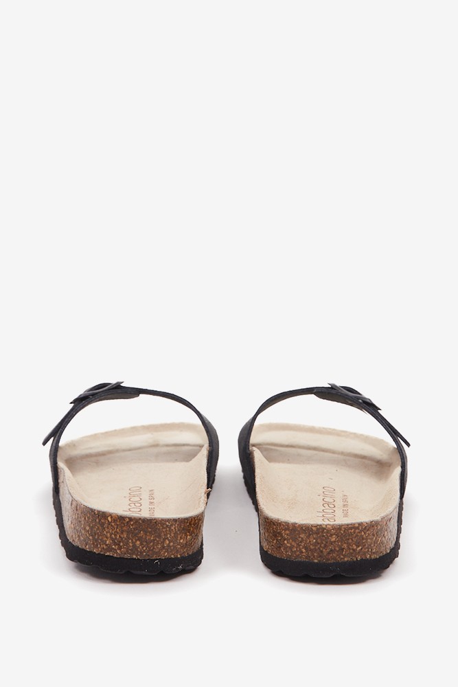 Abbacino Sandalia plana con hebilla de mujer en negro Ofertas de temporada