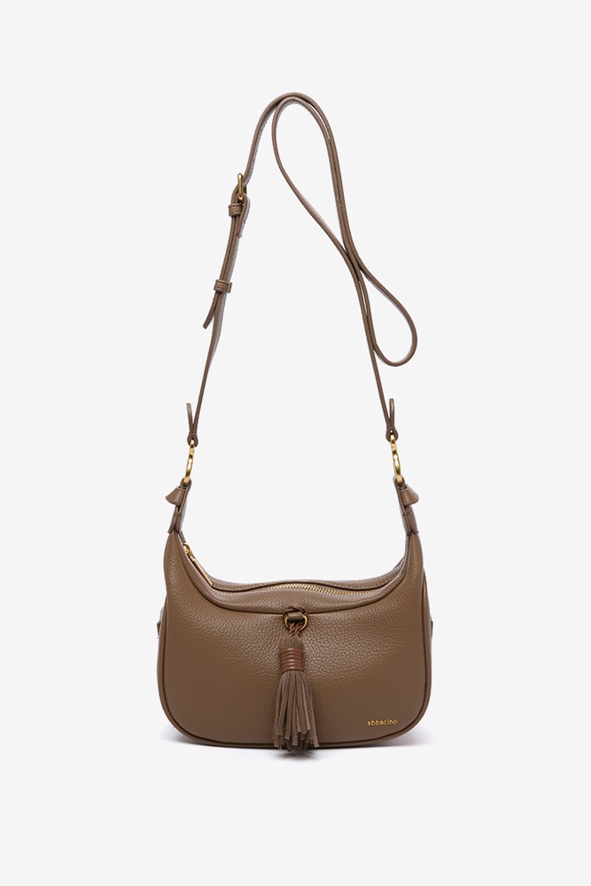 Abbacino Bandolera con borla en materiales reciclados taupe Ahorra y exporta