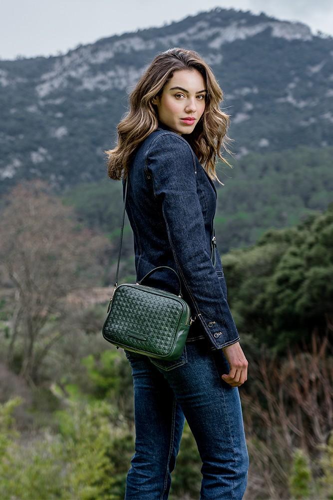 Abbacino Bandolera de piel trenzada en verde Venta caliente