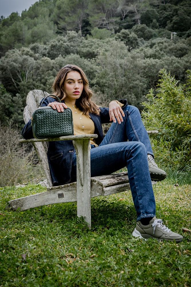 Abbacino Bandolera de piel trenzada en verde Venta caliente