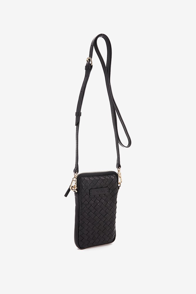 Abbacino Bolso para el móvil de piel trenzada en negro