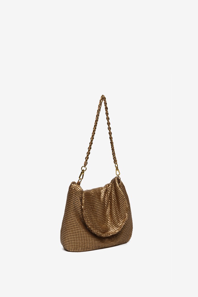 Abbacino Bolso de hombro en malla metálica dorada