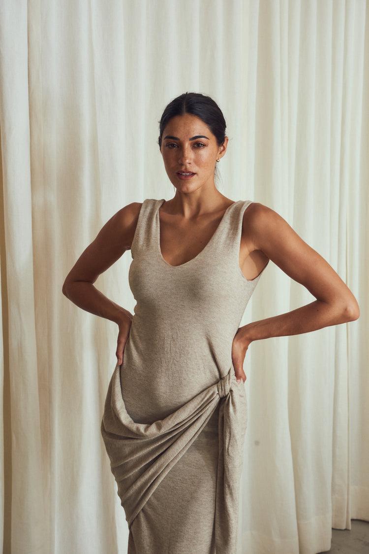 Camille Istanbul Taupe Knitted Dress Descuento por venta flash