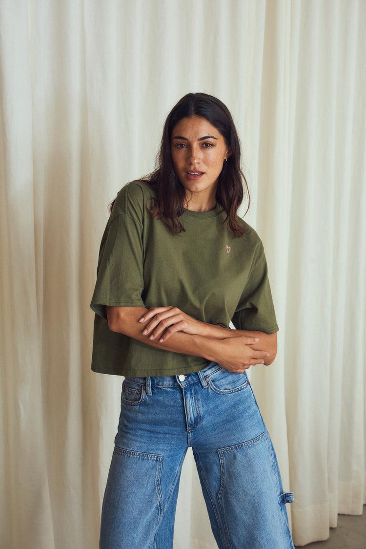 Camille L.A. Olive Heart Tee Outlet online