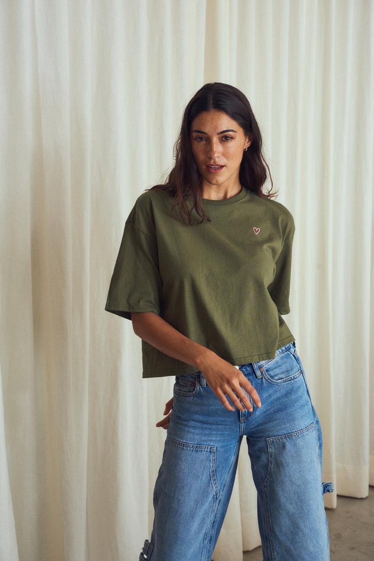 Camille L.A. Olive Heart Tee Outlet online