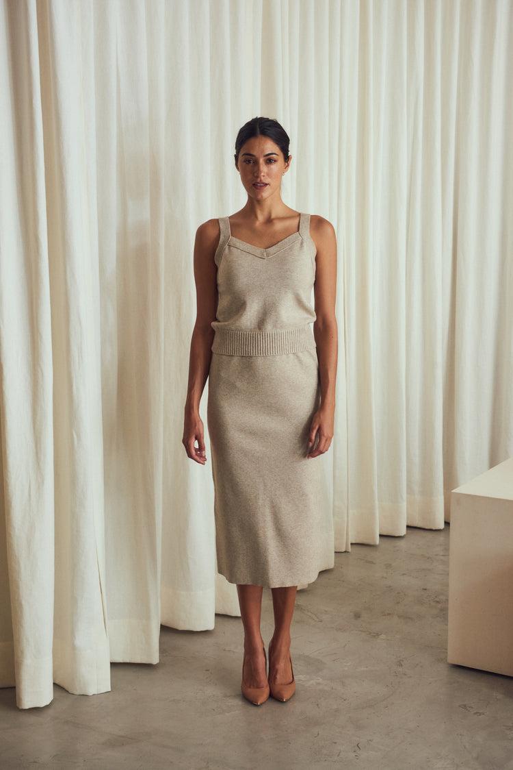 Camille Morocco Taupe Knitted Skirt Promoción trimestral