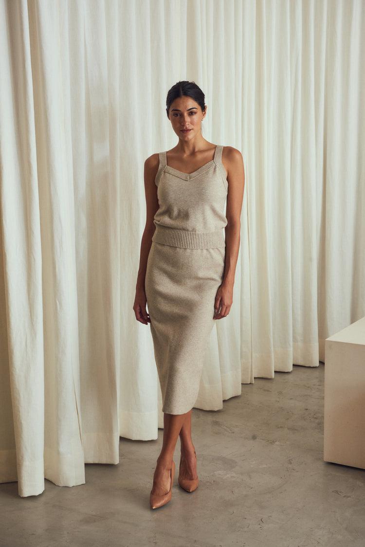 Camille Morocco Taupe Knitted Skirt Promoción trimestral