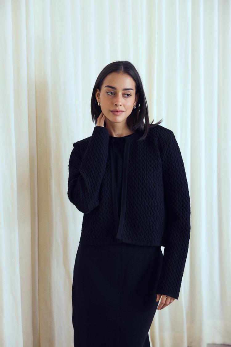 Camille London Black Knitted Jacket Descuento por venta flash