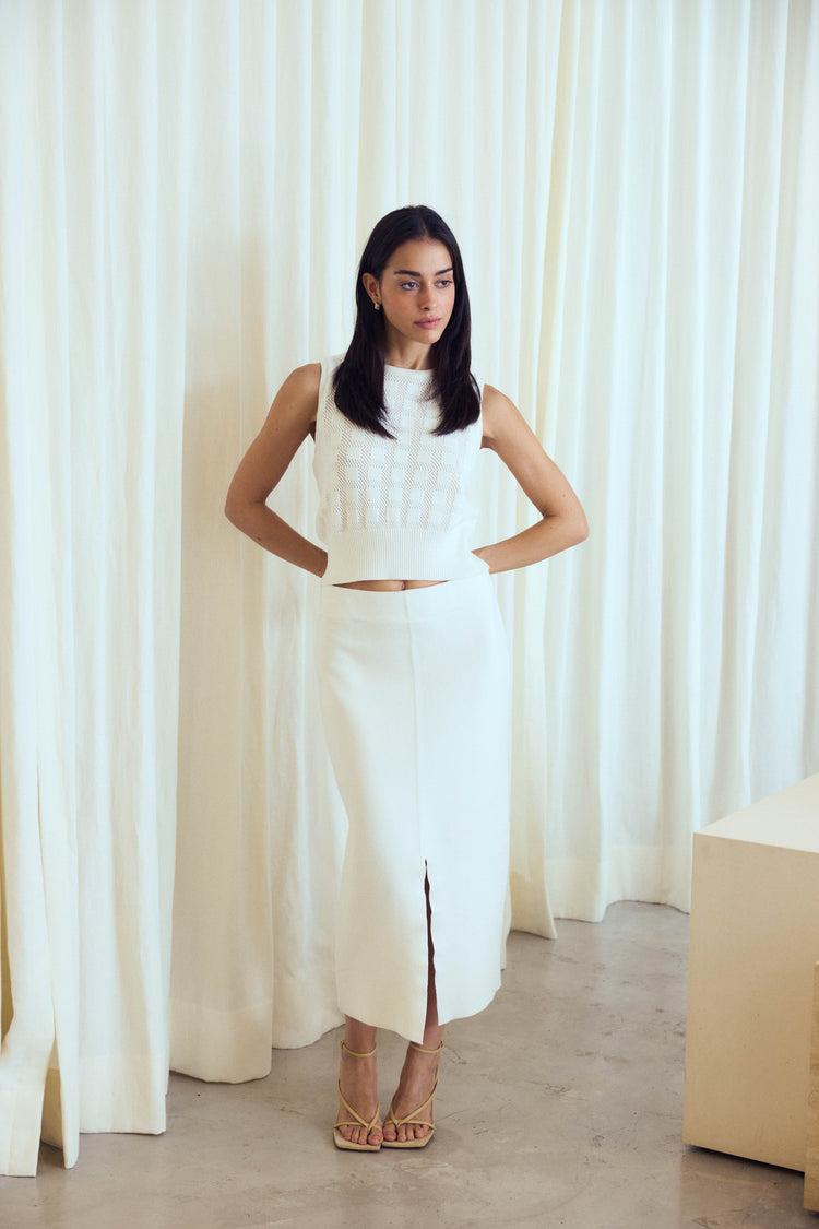 Camille Morocco White Knitted Skirt Liquidación