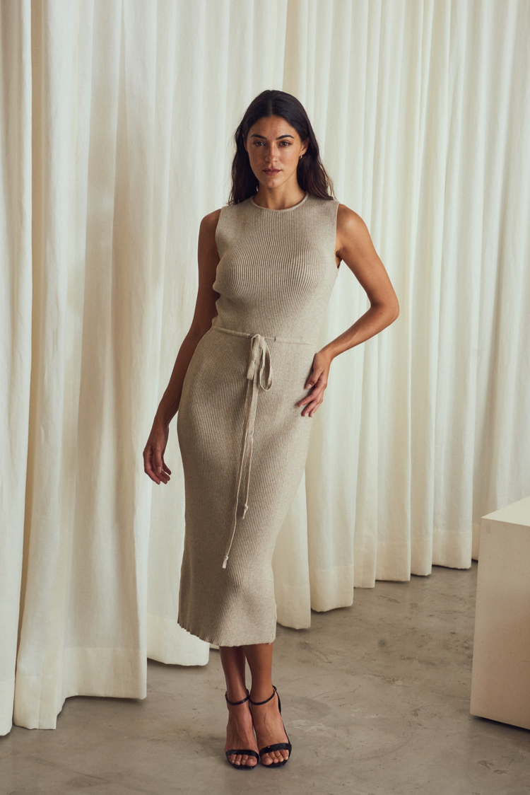 Camille Prague Taupe Knitted Dress Superdescuento