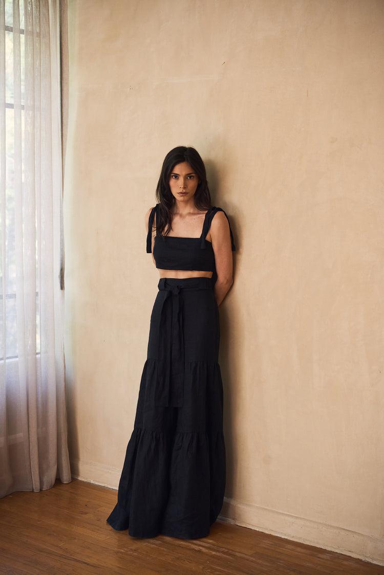 Camille Rio Black Linen Pants Liquidación