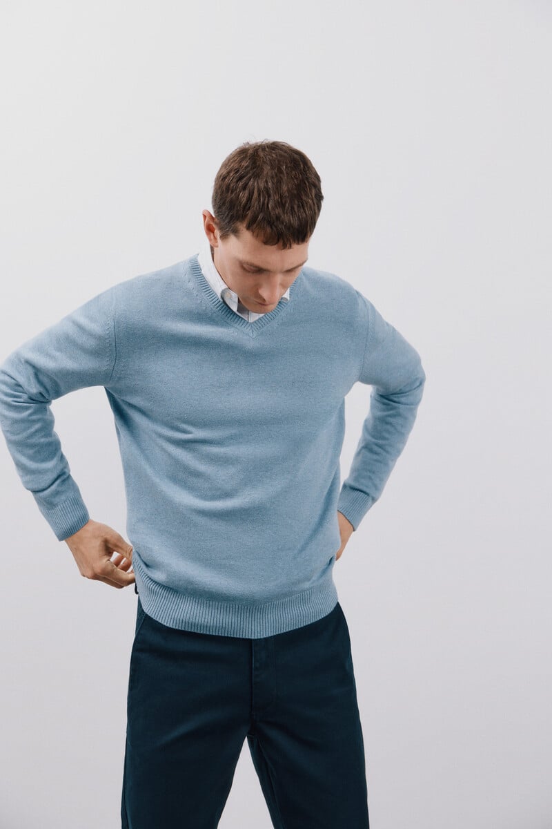 Cortefiel Jersey algodón cuello pico básico Ofertas de temporada