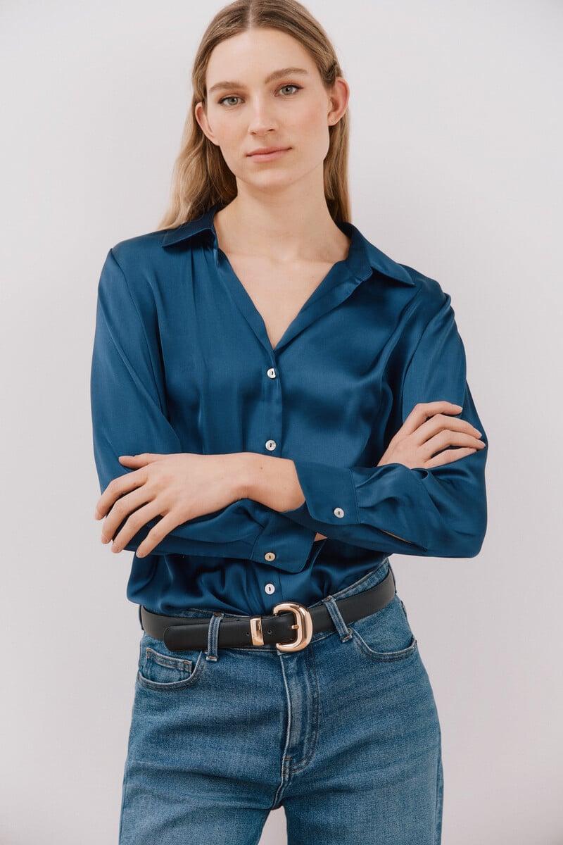 Cortefiel Blusa satinada manga larga
