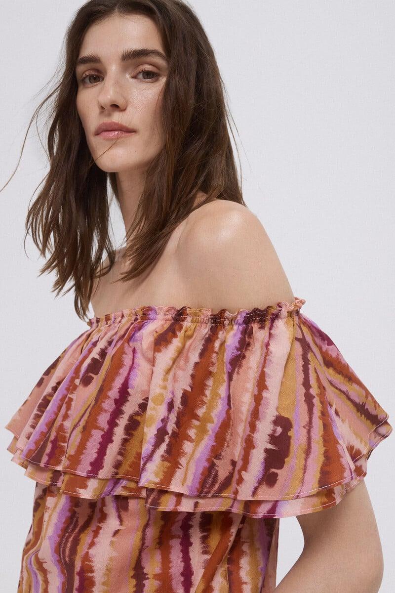 Cortefiel Top off shoulders estampado