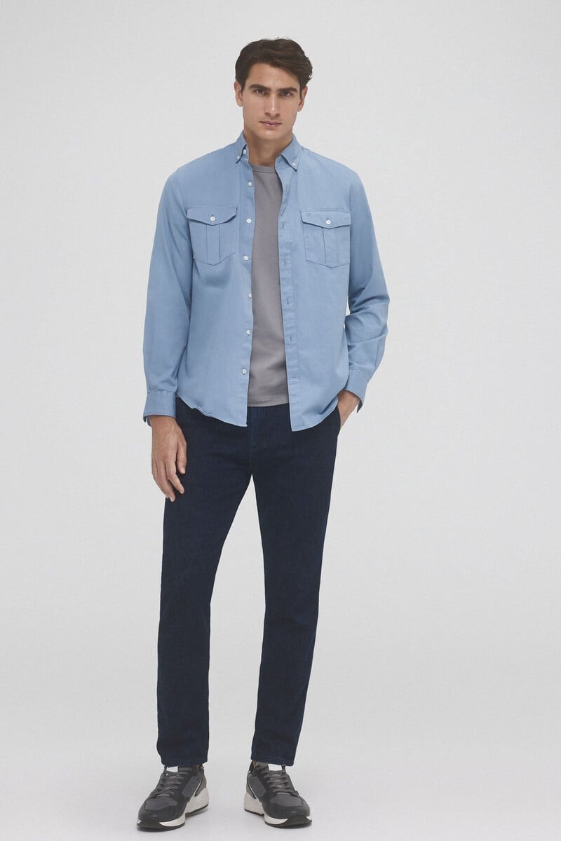 Cortefiel Camisa gabardina lisa dos bolsillos Ofertas especiales