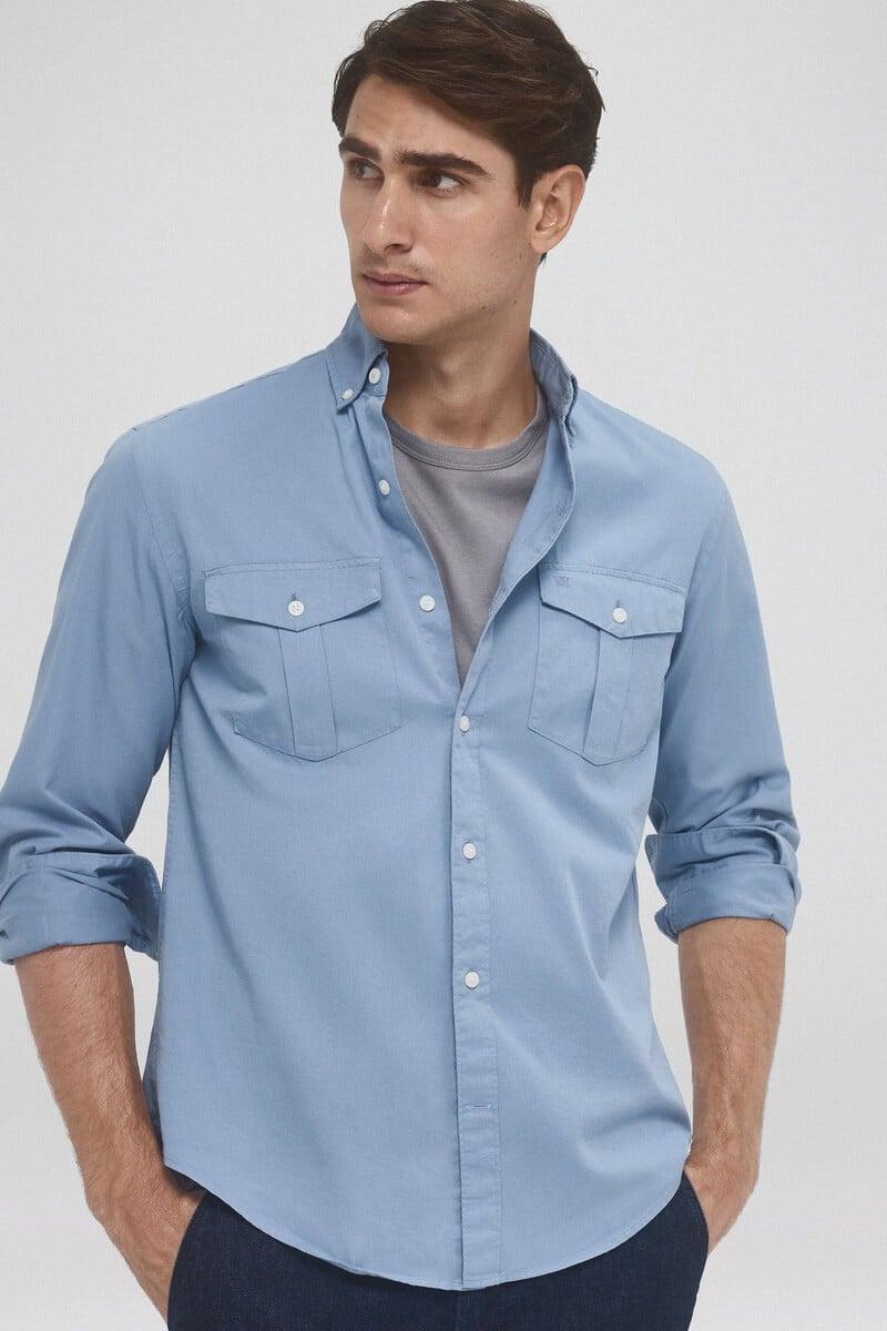 Cortefiel Camisa gabardina lisa dos bolsillos Ofertas especiales