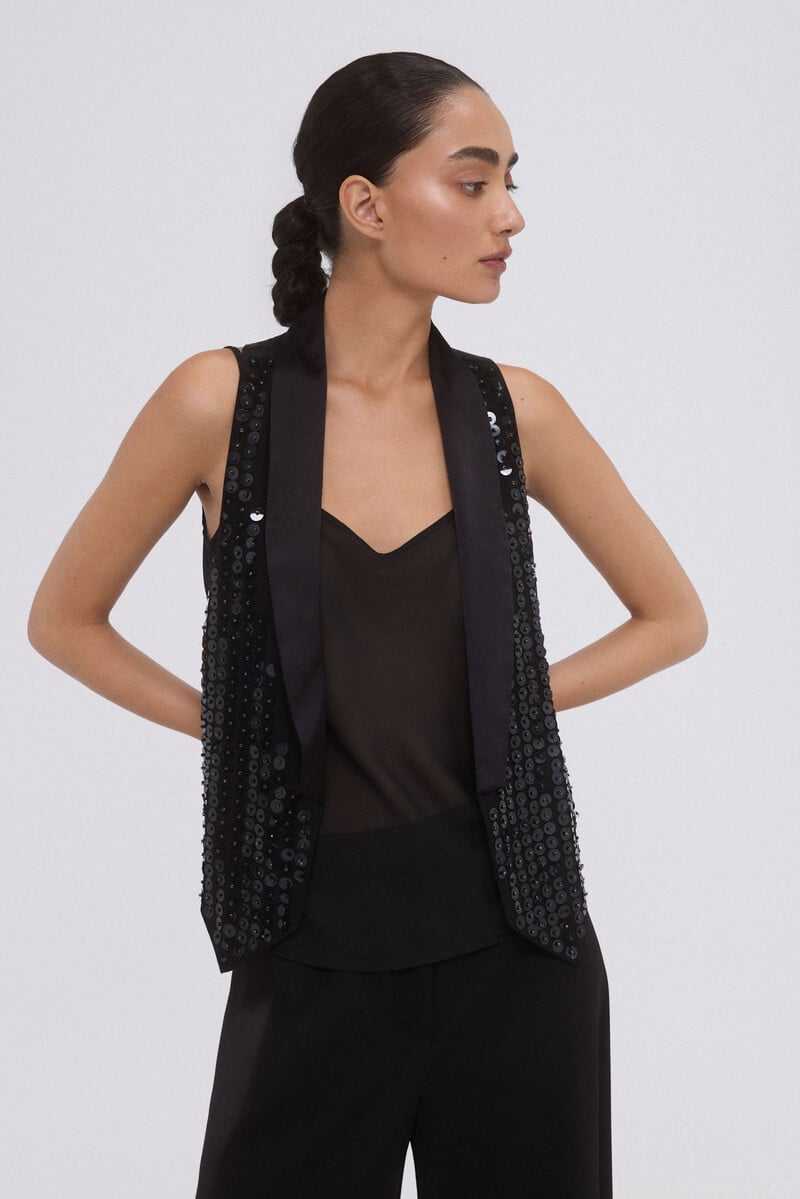 Cortefiel Chaleco lentejuelas negro Rebajas