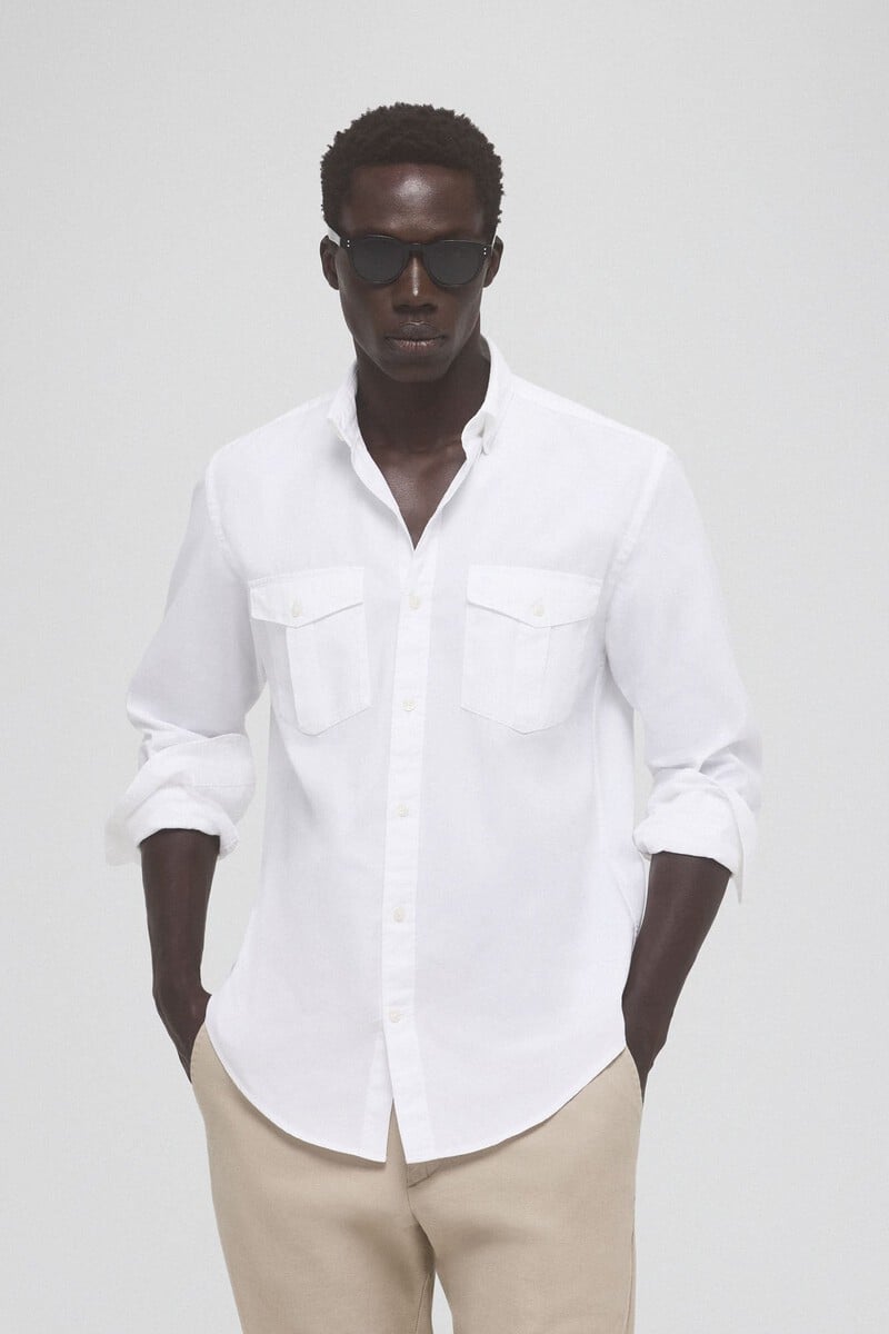Cortefiel Camisa gabardina lisa dos bolsillos Rebajas online