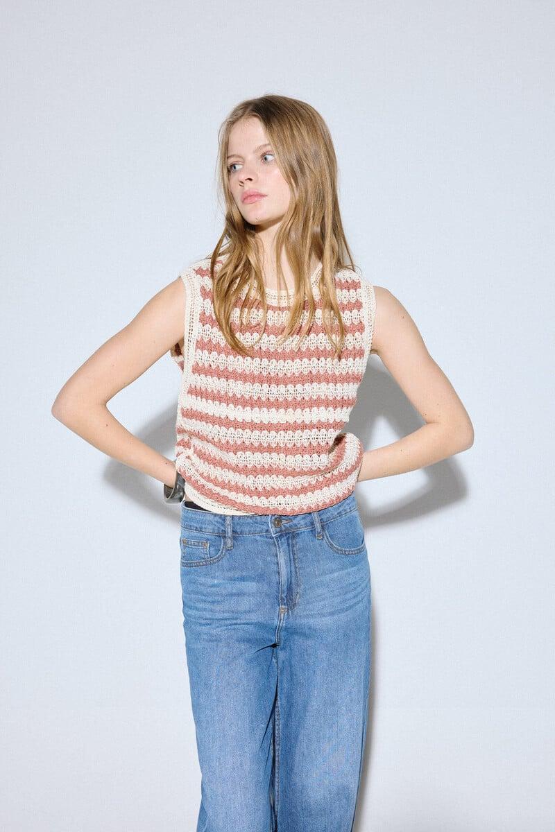 Cortefiel Top rayas crochet