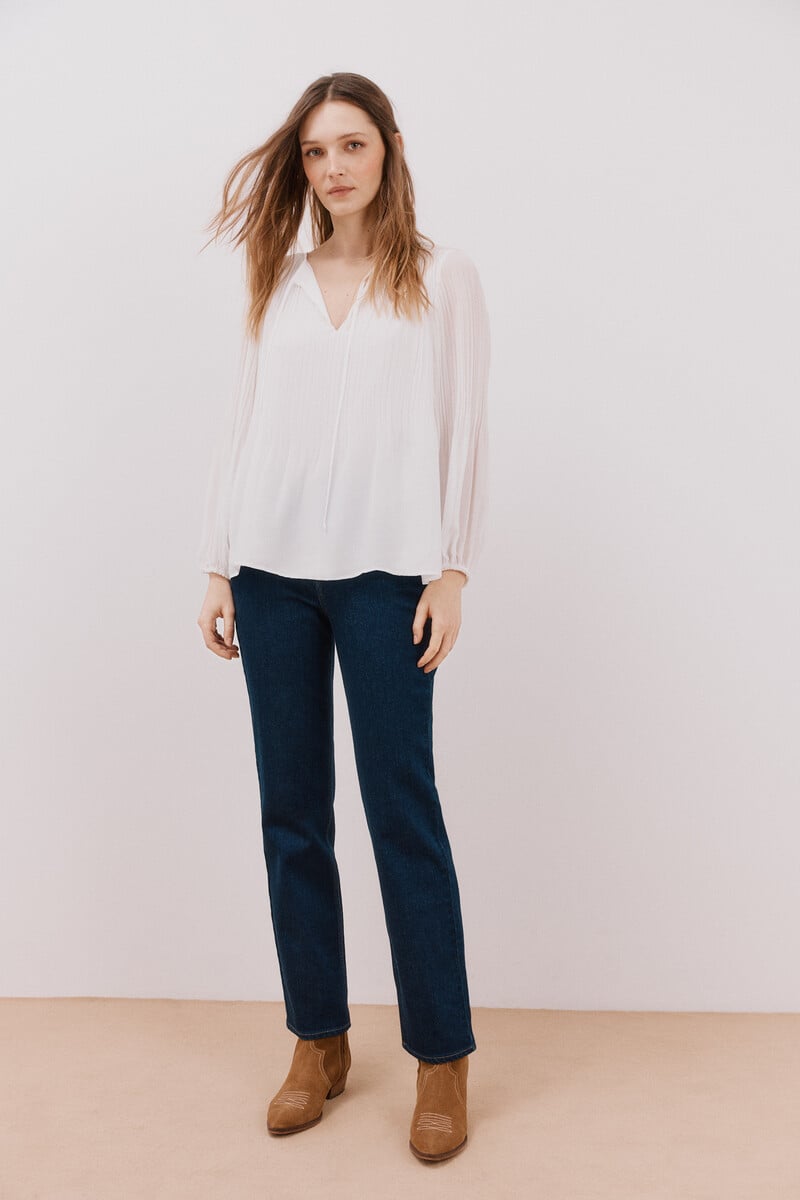 Cortefiel Blusa plisada escote pico Ofertas especiales