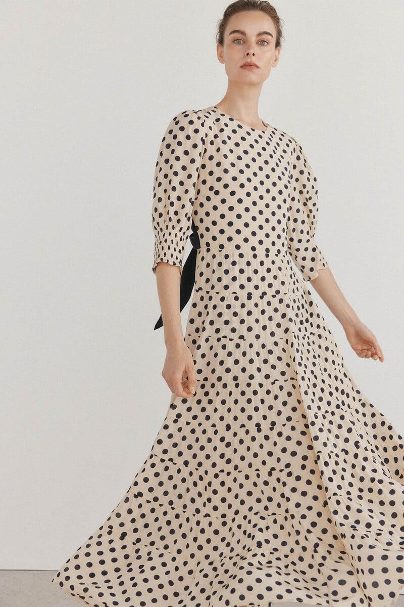 Cortefiel Vestido lunares lazo contraste Superdescuento