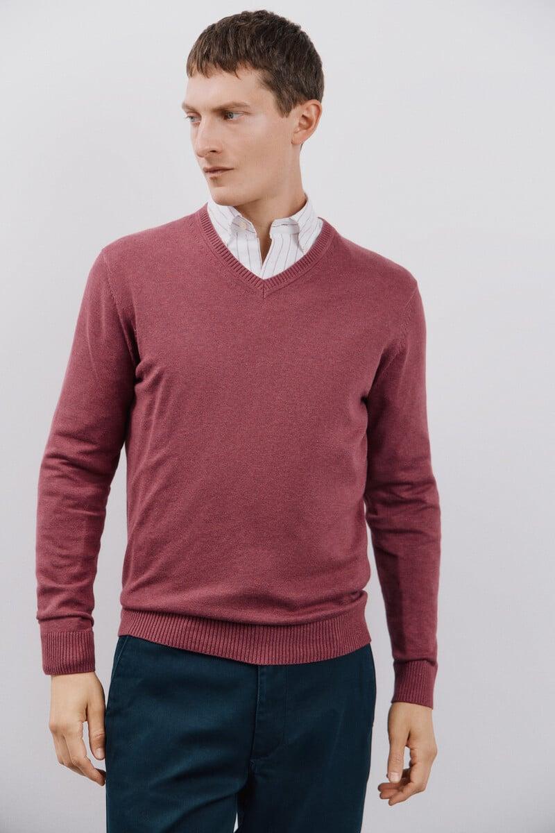 Cortefiel Jersey algodón cuello pico básico Ventas relámpago