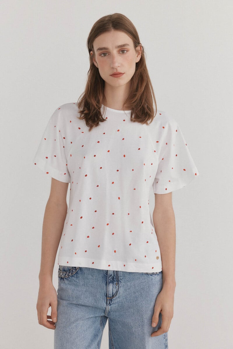 Cortefiel Camiseta bordada manga volante Precios de Black Friday