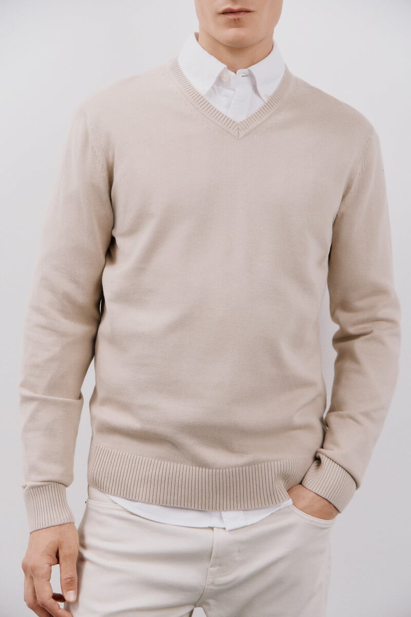 Cortefiel Jersey algodón cuello pico básico Mejor oferta