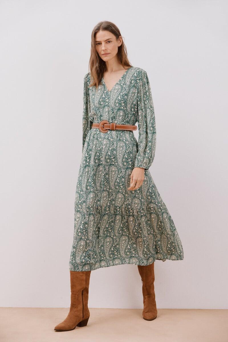 Cortefiel Vestido estampado largo Descuentos del mes