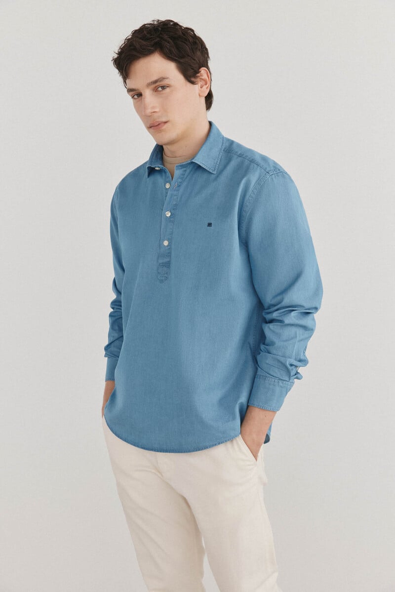 Cortefiel Polera denim tejido italiano En oferta