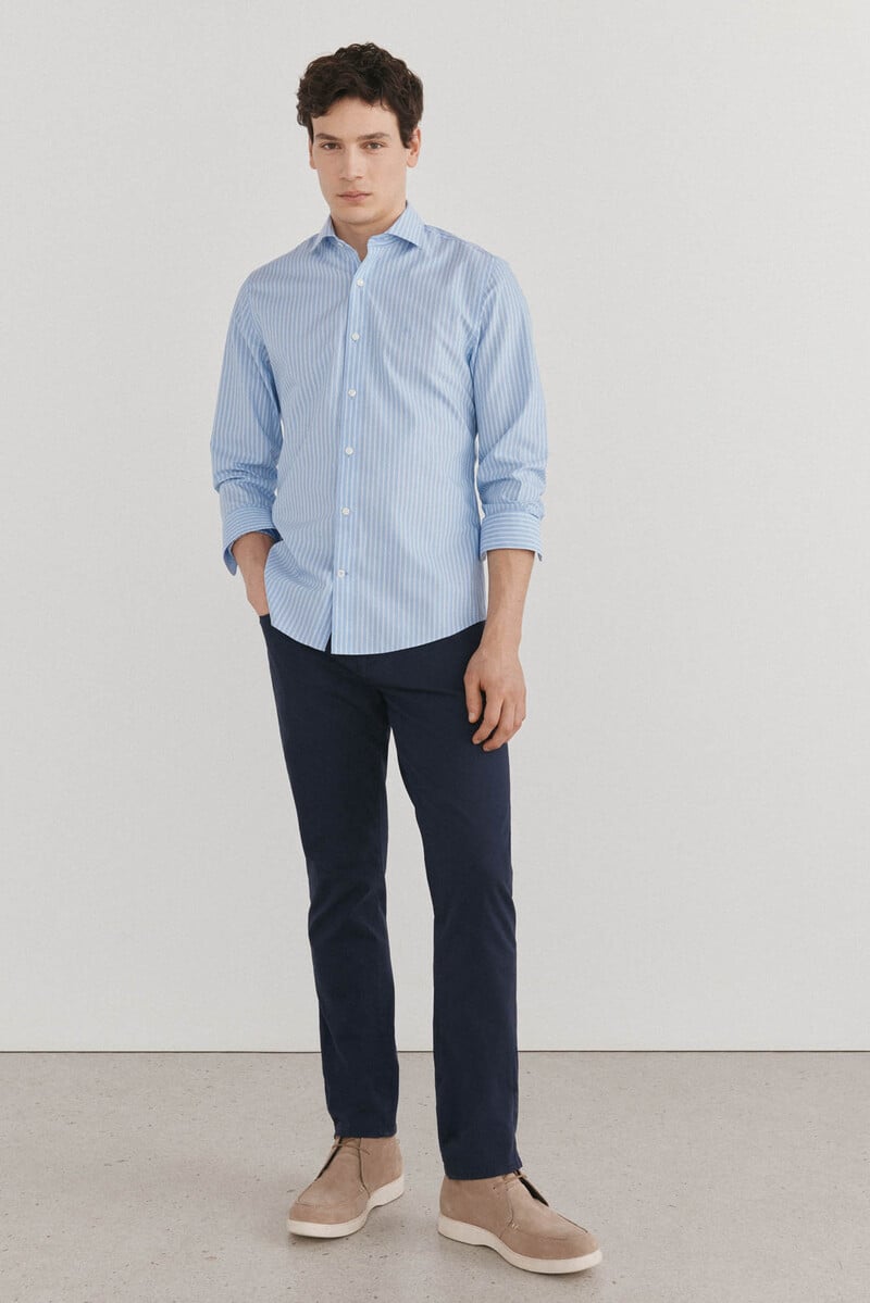 Cortefiel Camisa rayas fácil plancha + anti olor slim fit Tienda