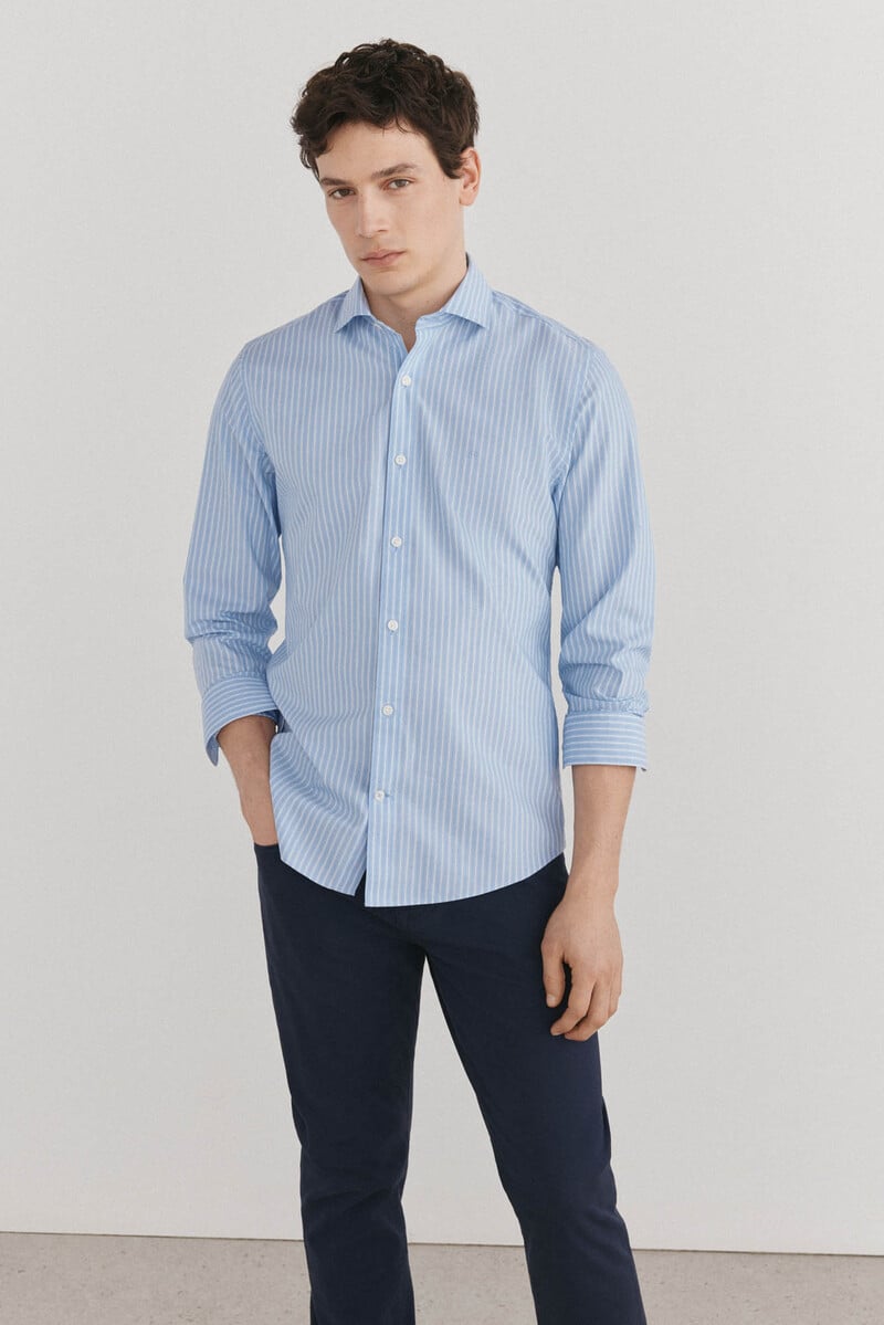 Cortefiel Camisa rayas fácil plancha + anti olor slim fit Tienda