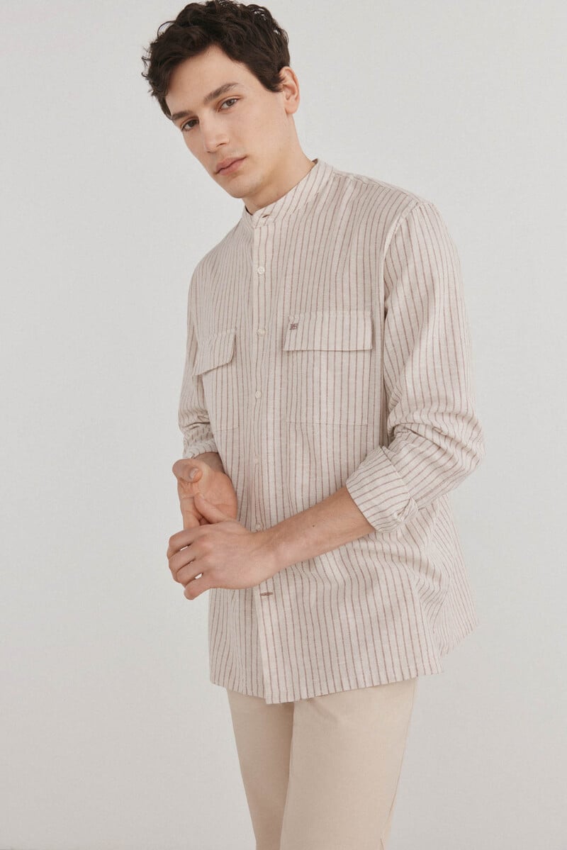Cortefiel Camisa algodón lino rayas Precio de fábrica