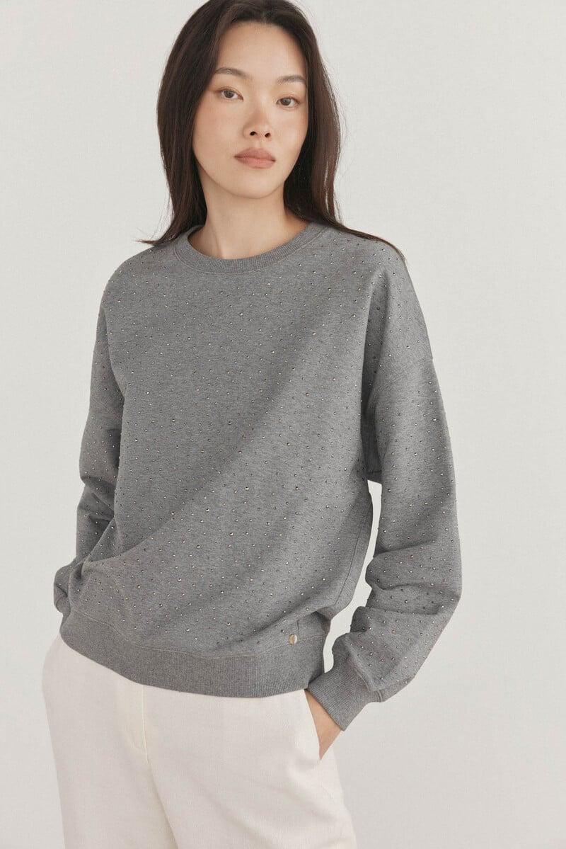 Cortefiel Sudadera lisa strass Rebajas online