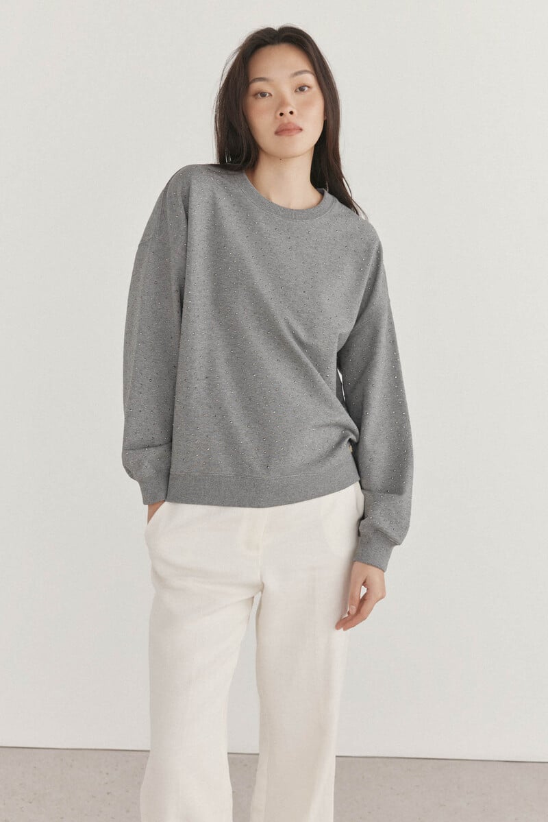 Cortefiel Sudadera lisa strass Rebajas online