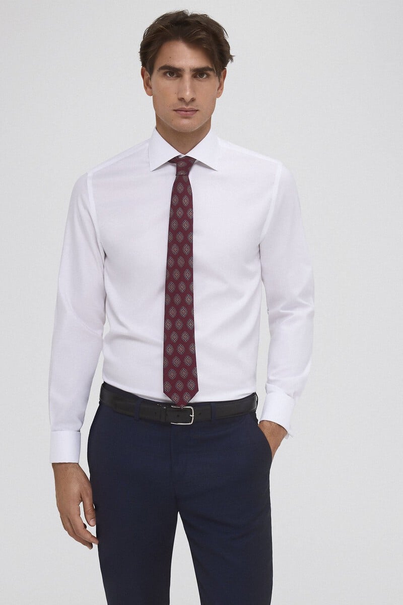 Cortefiel Camisa vestir puño gemelo non iron y antimanchas lisa tailored fit Promoción por tiempo limitado