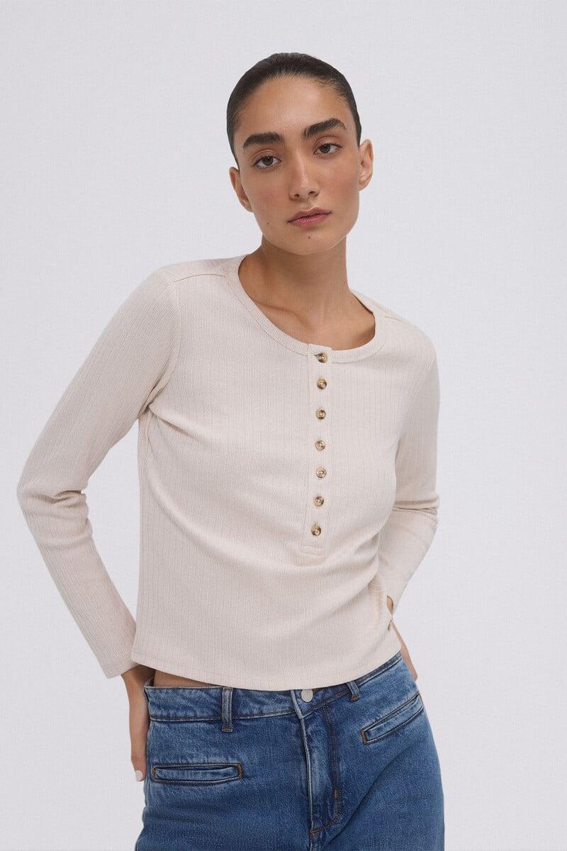 Cortefiel Camiseta canalé manga larga En oferta