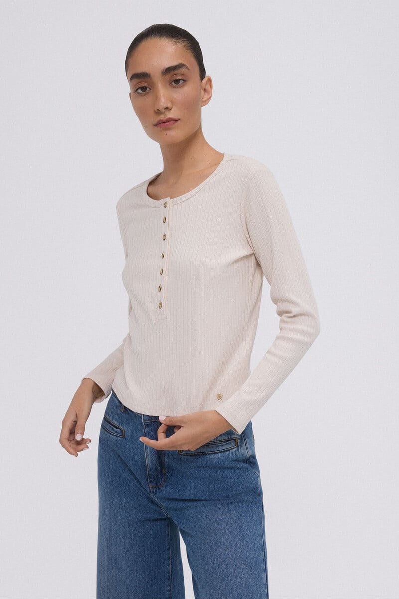 Cortefiel Camiseta canalé manga larga En oferta