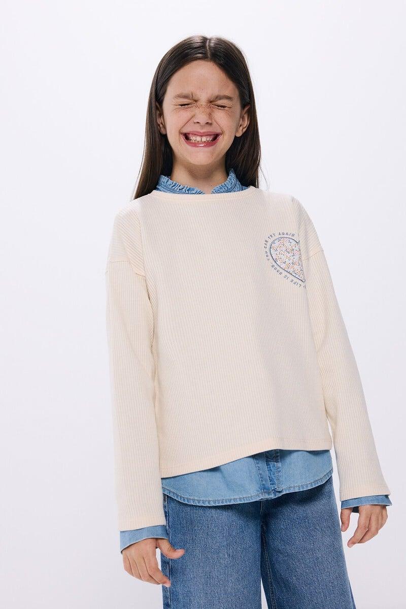Cortefiel Camiseta rib corazón niña