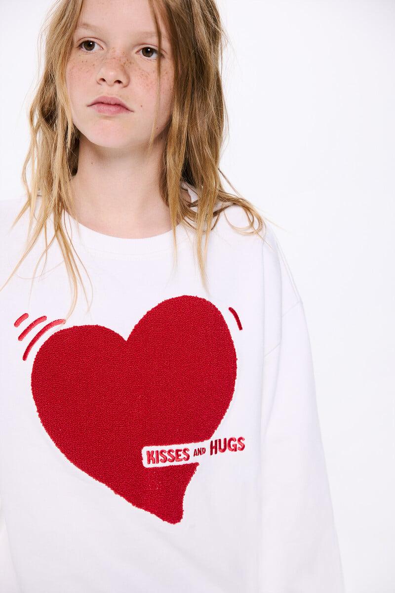 Cortefiel Sudadera corazón flock niña Tienda