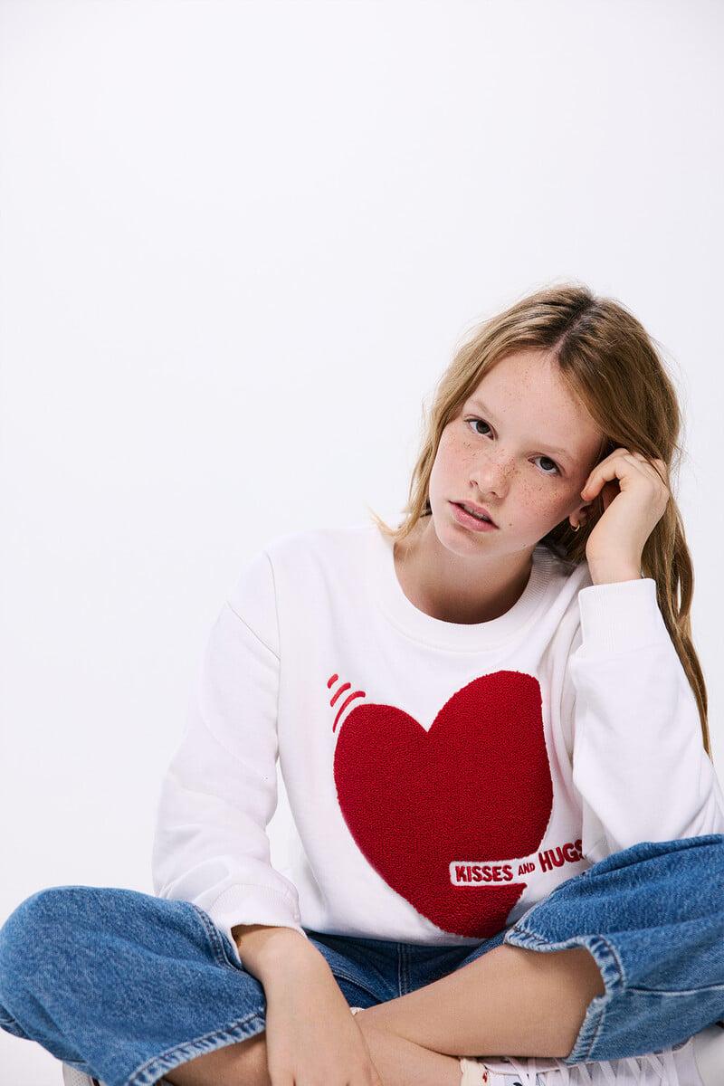 Cortefiel Sudadera corazón flock niña Tienda