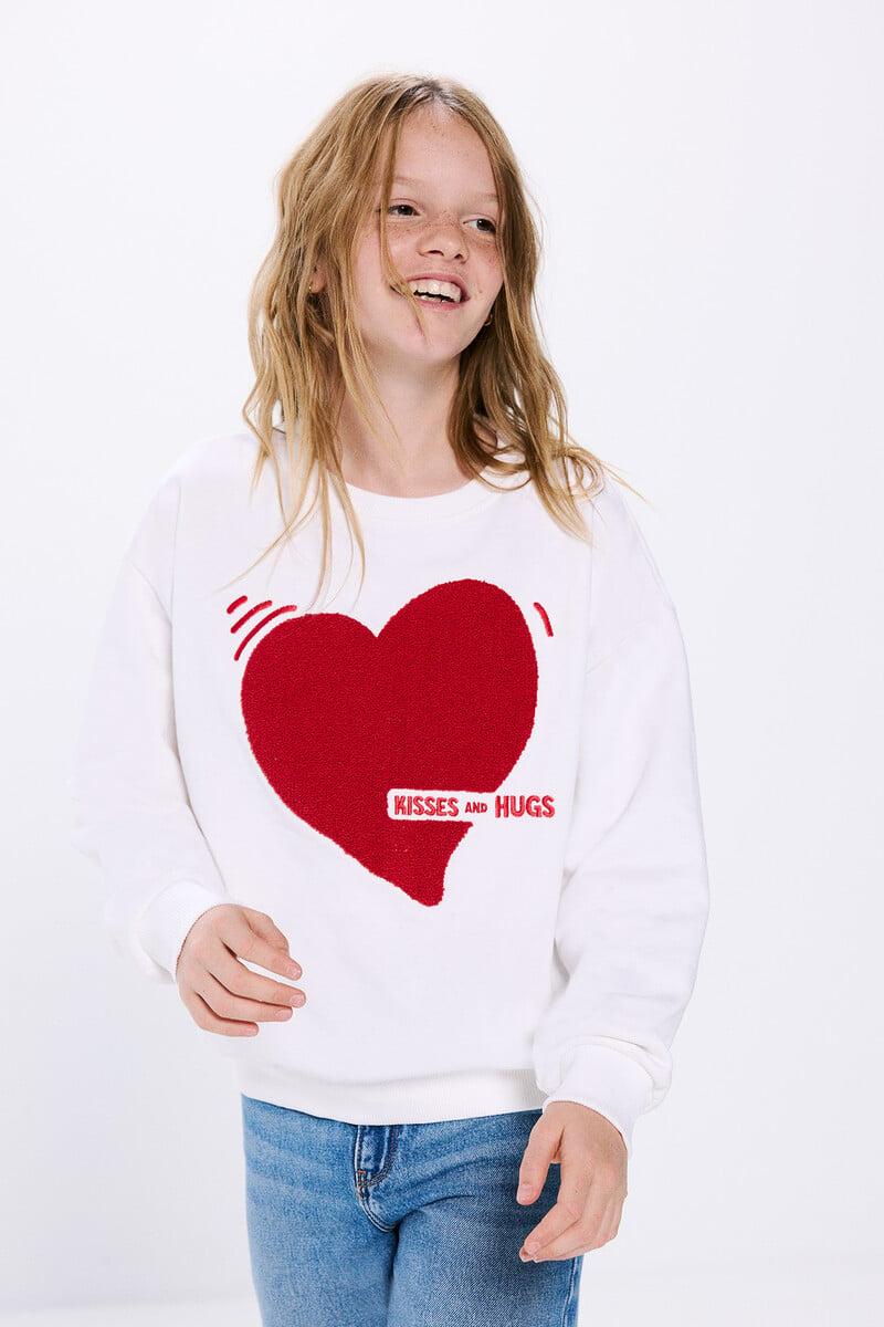 Cortefiel Sudadera corazón flock niña Tienda