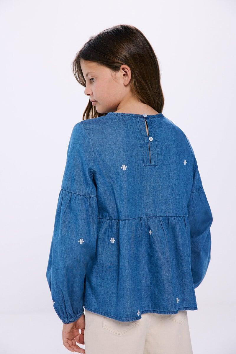 Cortefiel Blusa denim bordados niña Rebajas online