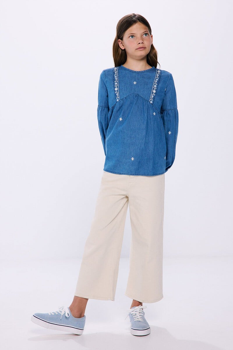 Cortefiel Blusa denim bordados niña Rebajas online
