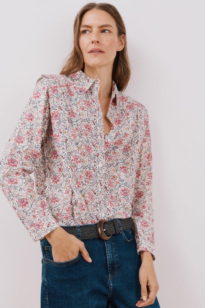 Cortefiel Camisa de algodón detalle bordado Ahorra y exporta