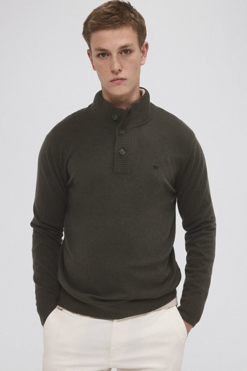 Cortefiel Jersey lana cashmere cuello alto botones Ventas relámpago